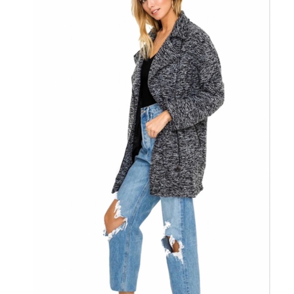 ASTR Marled Coat In Black & White - Picture 3 of 4